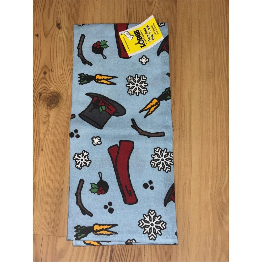 NWT LODGE CAST IRON Snowman Snowflake Flour Sack Dish Towel 20x30